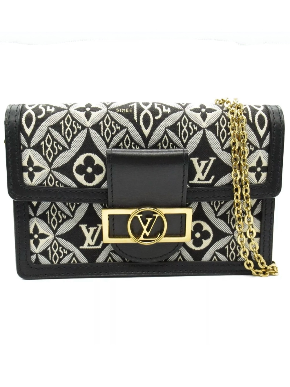 Louis Vuitton Black & White Monogram Canvas Chain Wallet Crossbody